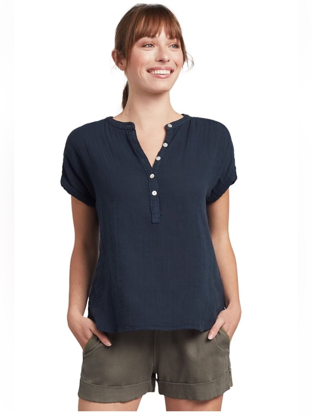 Faherty Navy Dream Cotton Gauze Dolman Sleeve Desmond Top Sz. XL